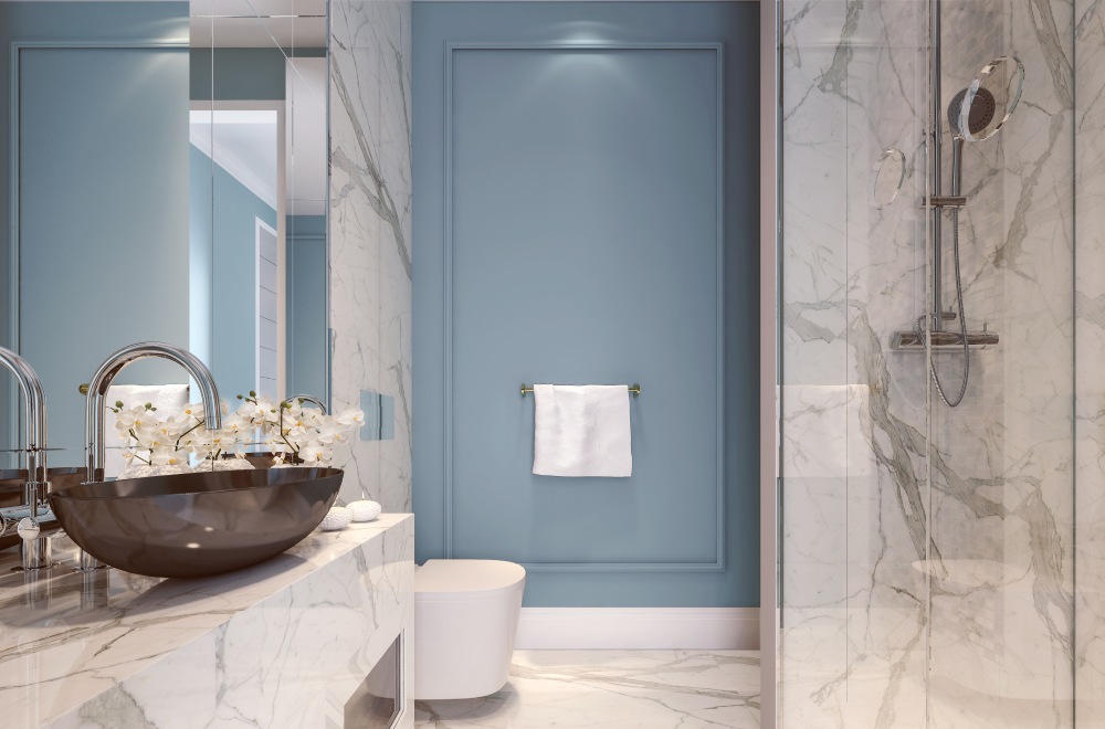 Modern bathroom with marble interior