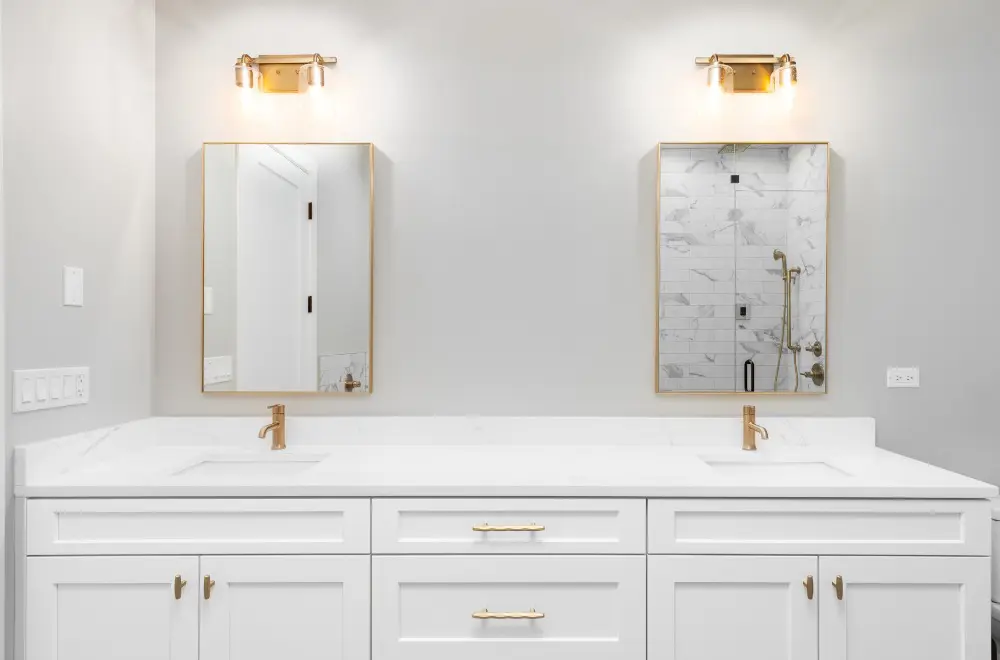 Modern bathroom with marble interior with two Mirror