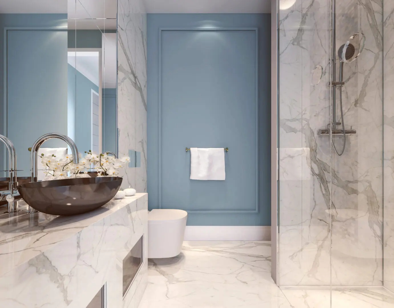 Modern,Interior,Design,Of,Blue,Bathroom,,3d,Illustration,,3d,Rendering